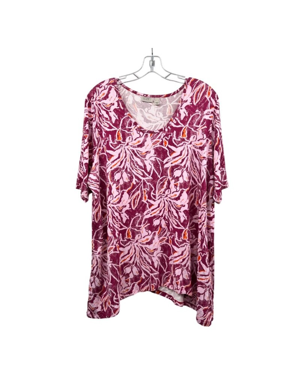 LOGO Lori Goldstein Floral Top Short Sleeve Pink/Orange Size XL Pockets